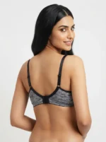 Women's Premium Turkish Cotton Wire-Free Seamed Bra in Space-Dye Charcoal Melange - Image 2