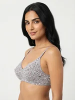 Women's Turkish Cotton Underwired Seamed Bra with Ditsy Starburst Floral Print - Image 3