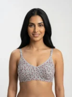 Women's Premium Turkish Cotton Wire-Free Seamed Bra with Ditsy Floral Print