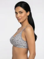 Women's Premium Turkish Cotton Wire-Free Seamed Bra with Delicate Budding Floral Print - Image 3