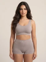 Women's Seamless Textured Activewear Crop Top & Shorts Set