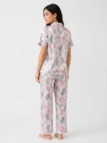Women's Luxury Satin Leaf Print Short-Sleeve Pajama Set - Image 2