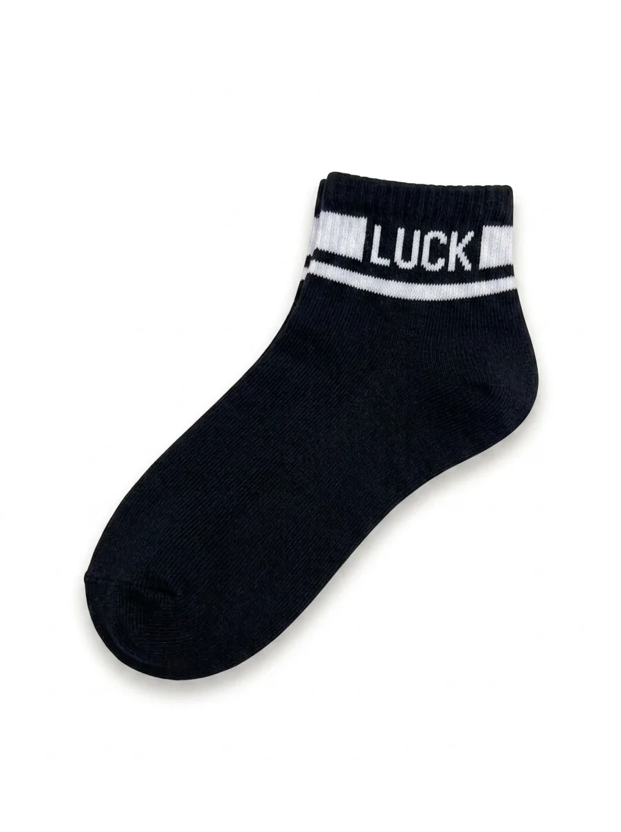 Black_sock_with_white_stripes_202608012245 Women's Sporty "Luck" Varsity Striped Ankle Socks - Image 1