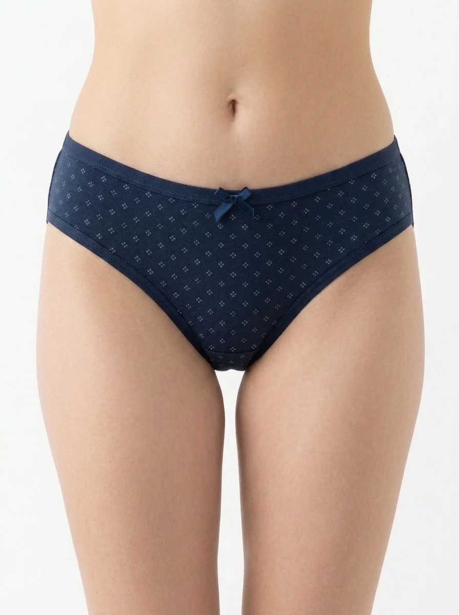 Change_fabric_color_to_blue_202607300048 Elegant Midnight Navy Cotton Bikini with Classic Satin Bow - Image 1