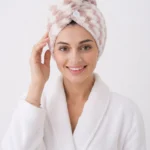 Women's Checked Pattern Microfiber Quick-Dry Hair Towel Wrap