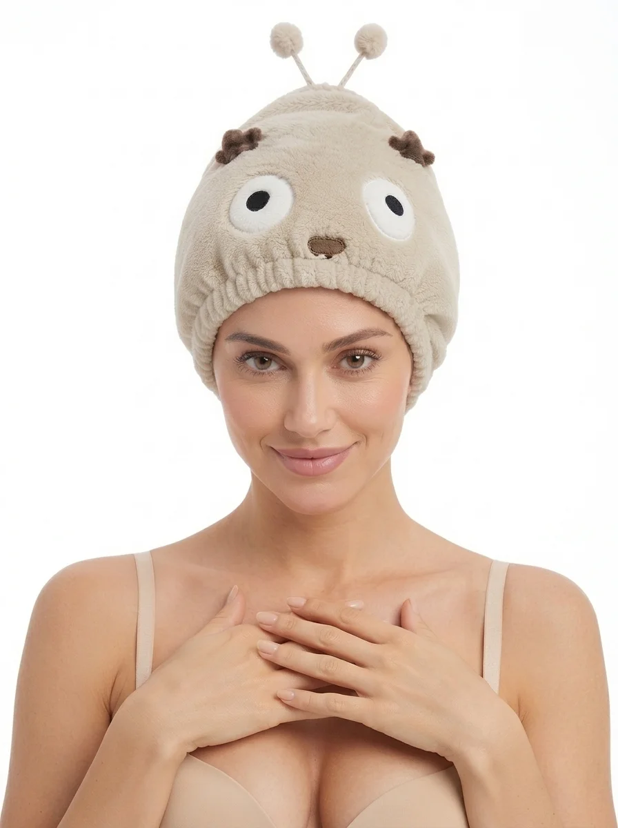 Change_image_dimensions_202607140154 Women's Plush Cartoon Snail Quick-Dry Hair Towel Cap - Image 1