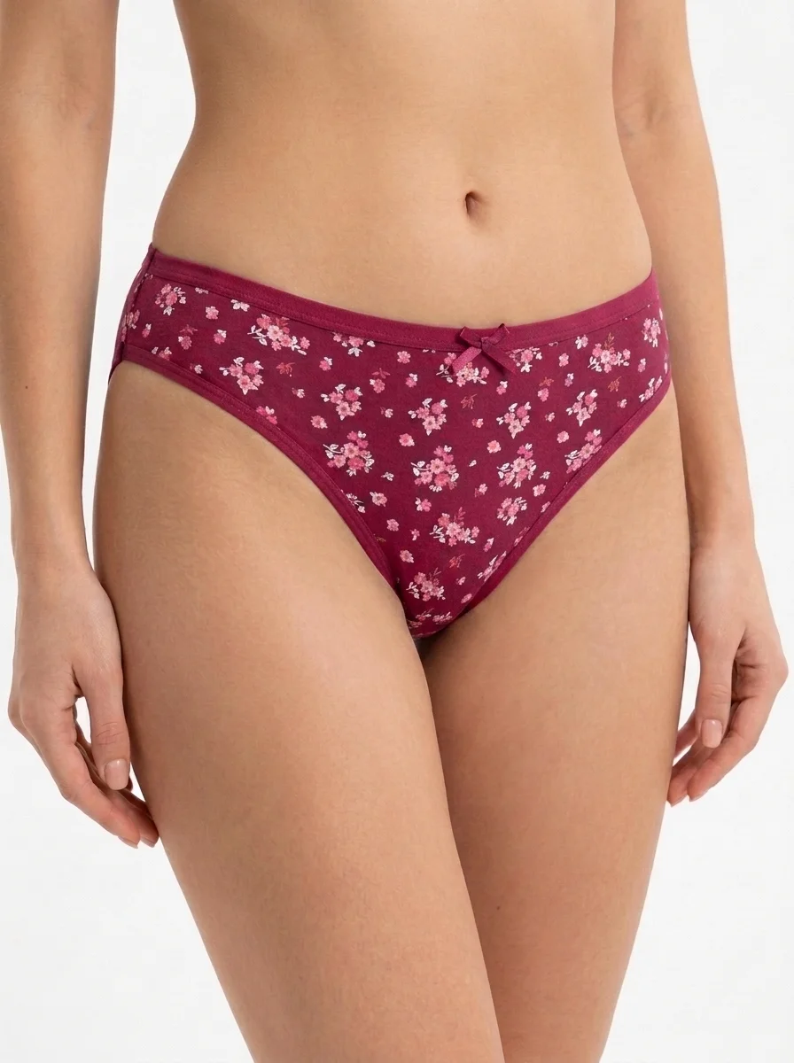 Retro Polka-Dot Cotton Bikini Brief with Satin Bow - Image 1