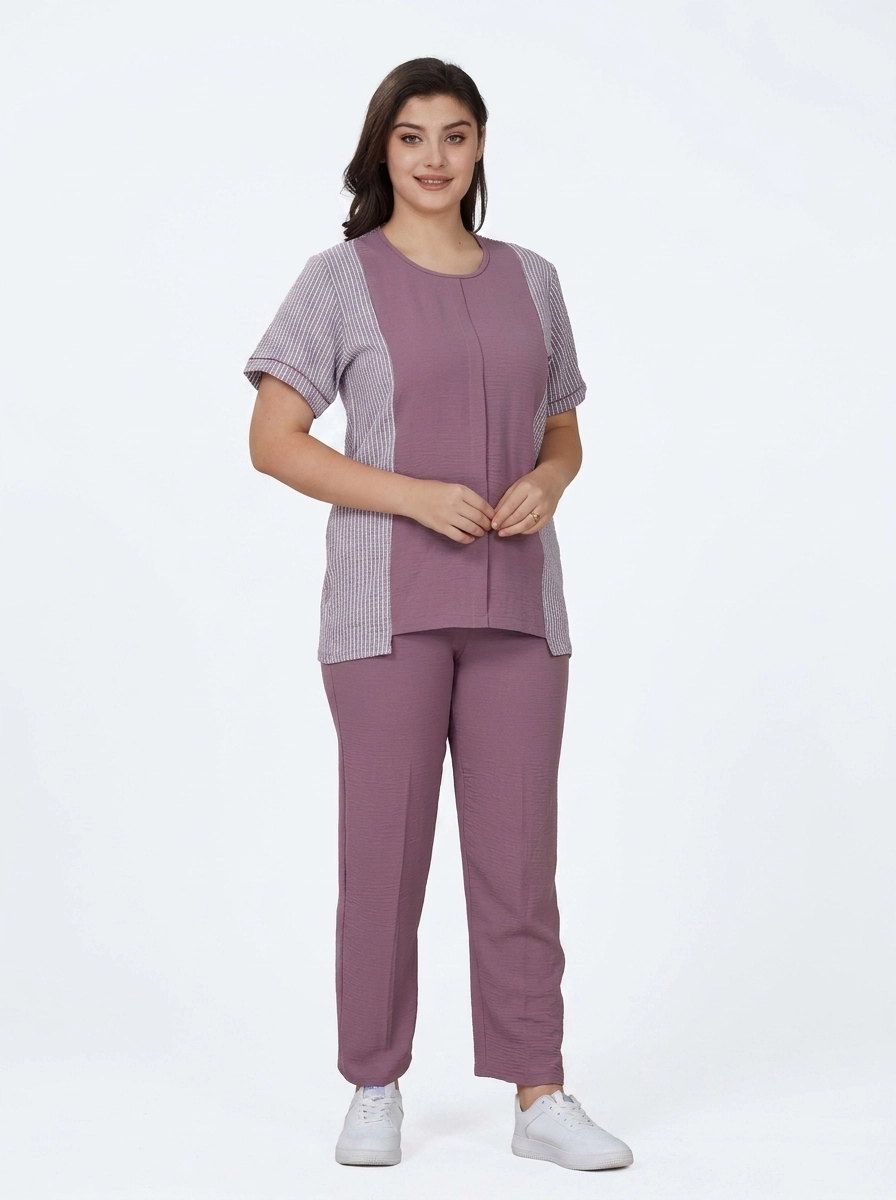 Female_model_wearing_healthcare_…_202607131029 Striped Accented Professional Uniform Scrub Set - Image 1