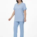 Grid Plaid Print Professional Uniform Scrub Set