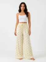 Women's Wide-Leg Heart & Bow Print Casual Trousers