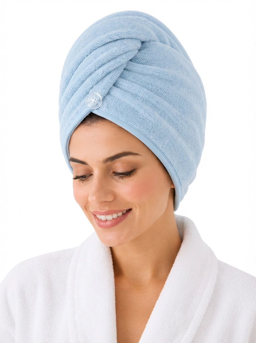 Female_model_wearing_towel_202607131137 Women's Microfiber Quick-Dry Hair Towel Wrap - Image 1
