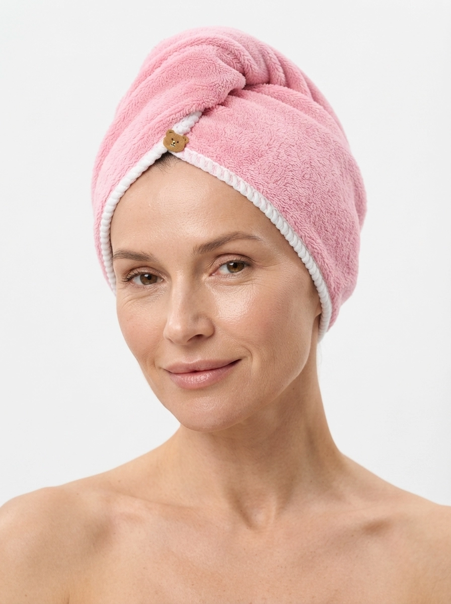 Female_model_wearing_towel_202607140122 Women's Plush Coral Fleece Quick-Dry Hair Towel Wrap - Image 1