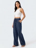 Women's Wide-Leg Denim Blue Casual Trousers - Image 3