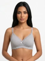 Women's Bra with Geometric Cross-Hatch Texture and Lace Trim
