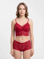 Women's All-Over Lace Bralette & Boy-Shorts Lounge Set