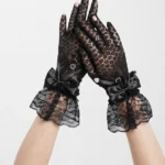 Women's Vintage Floral Lace Flared Ruffle Bow Gloves