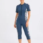 Slate Blue Meadow Sporty Modest Swimwear Set