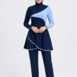Azure Wave Colorblock Modest Swimwear Set