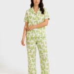 Key Lime Geometric Cotton Pajama Set