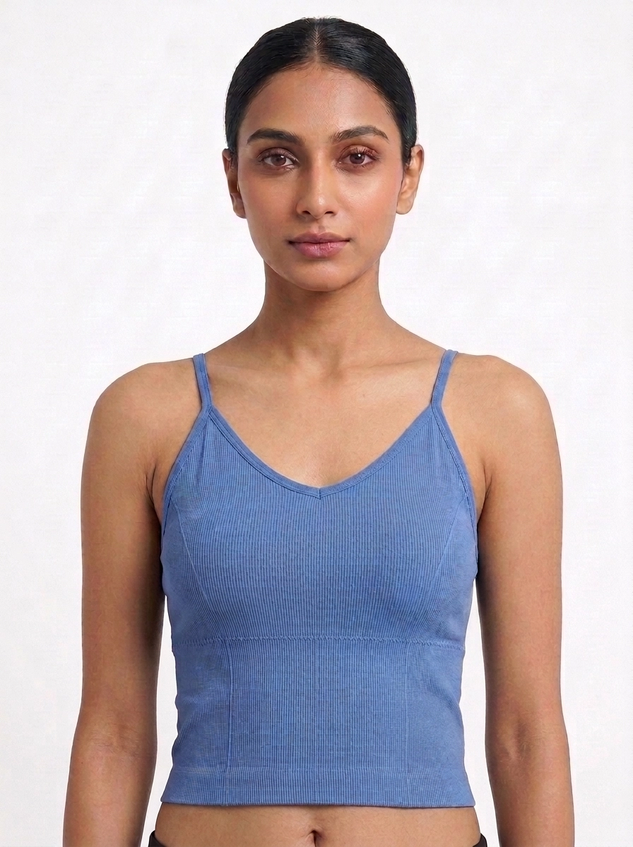 Indian_model_wearing_blue_tank_202607191149 (1) Premium Seamless Ribbed Cami Bralette - Image 1