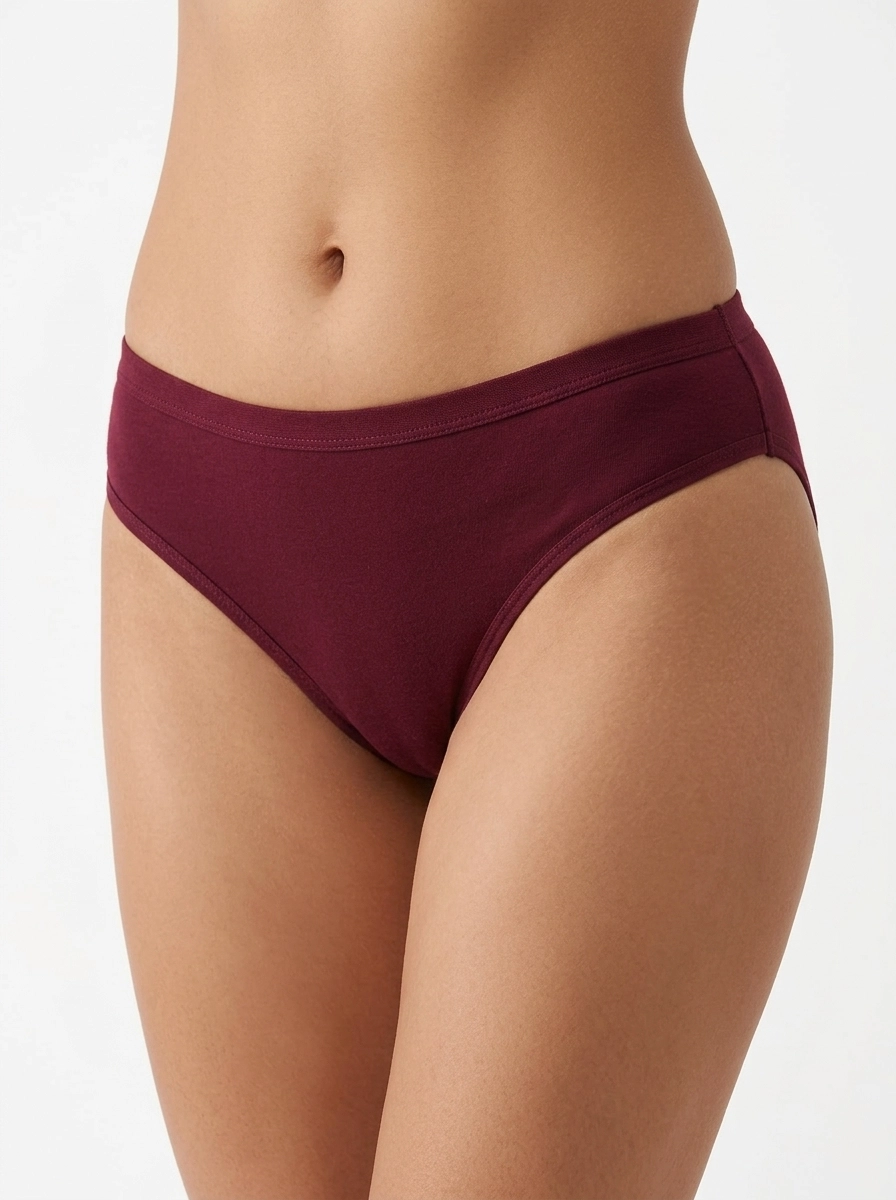 Model_wearing_bikini_briefs_202607140247 Sleek Mid-Rise Cotton Bikini in Rich Plum - Image 1