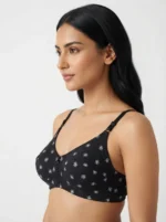 Women's Premium Turkish Cotton Wire-Free Seamed Bra with Mini Crown Motif Print - Image 3