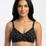 Women's Premium Turkish Cotton Wire-Free Seamed Bra with Mini Crown Motif Print