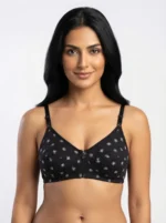 Women's Premium Turkish Cotton Wire-Free Seamed Bra with Mini Crown Motif Print
