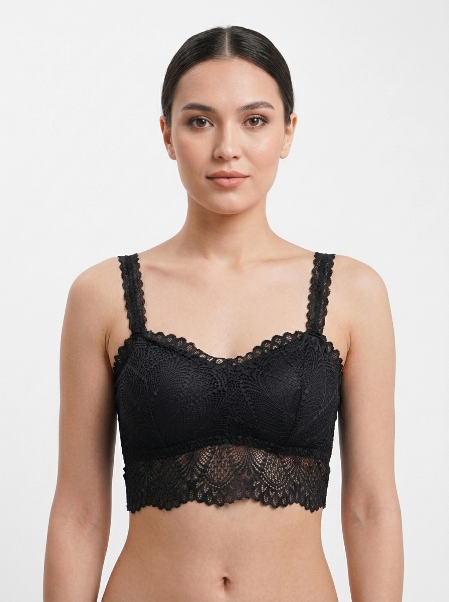 Model_wearing_black_lace_bralette_202607191037 Premium Embroidered Lace Longline Bralette - Image 1