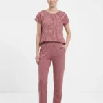 Women's Geometric Arch Print Ruched Neck Pajama Set