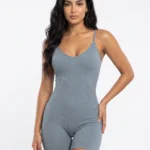Women's Seamless Ribbed V-Neck Romper Athleisure Bodysuit