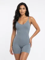 Women's Seamless Ribbed V-Neck Romper Athleisure Bodysuit