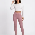 Women's High-Waisted Ribbed Knit Stretch Leggings