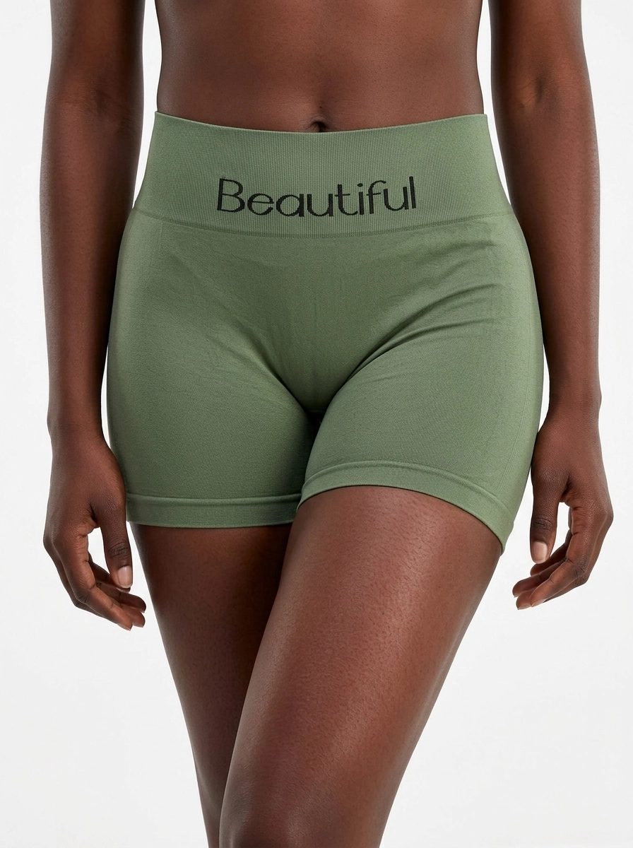 Model_wearing_green_boxer_briefs_202607100424 (1) Women's Seamless Ribbed "Beautiful" Boy Short Panties - Image 1