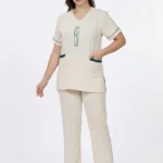 Geometric Embroidered V-Neck Professional Uniform Scrub Set