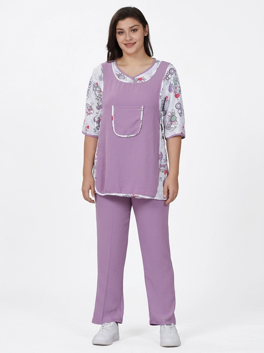 Model_wearing_healthcare_uniform_202607131033 (2) Mock-Apron Printed Accent Professional Uniform Scrub Set - Image 1