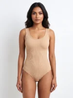 Women's Seamless Ribbed Scoop-Neck Bodysuit Athleisure Base Layer