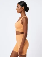 Women's Seamless Ribbed Scoop-Neck Crop Top & Biker Shorts Set - Image 3