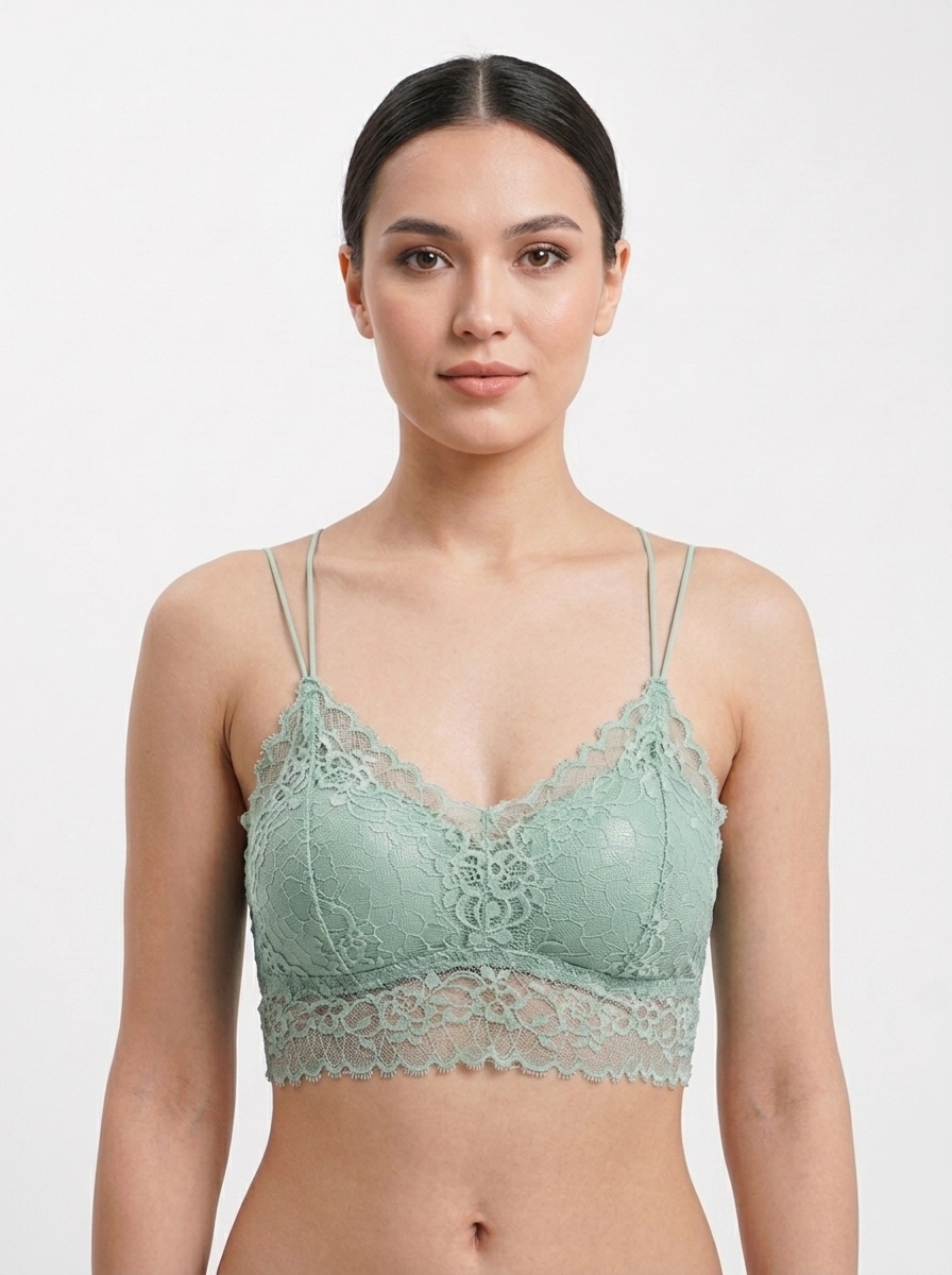 Model_wearing_mint_green_bralette_202607191105 Premium Floral Lace Longline Bralette - Image 1