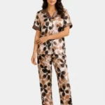 Mocha Retro Floral Satin Pajama Set