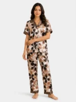 Mocha Retro Floral Satin Pajama Set