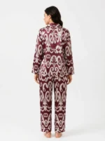 Burgundy Regal Ikat Satin Pajama Set - Image 2