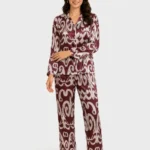 Burgundy Regal Ikat Satin Pajama Set
