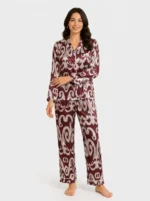 Burgundy Regal Ikat Satin Pajama Set