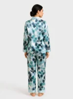 Teal retro Floral Satin Pajama Set - Image 2