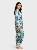 Teal retro Floral Satin Pajama Set - Image 3