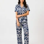 Midnight Navy Regal Ikat Satin Pajama Set