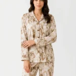 Toasted Almond Abstract Cotton Pajama Set