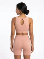 Sunset Peach Ribbed Seamless Activewear Set - Image 2