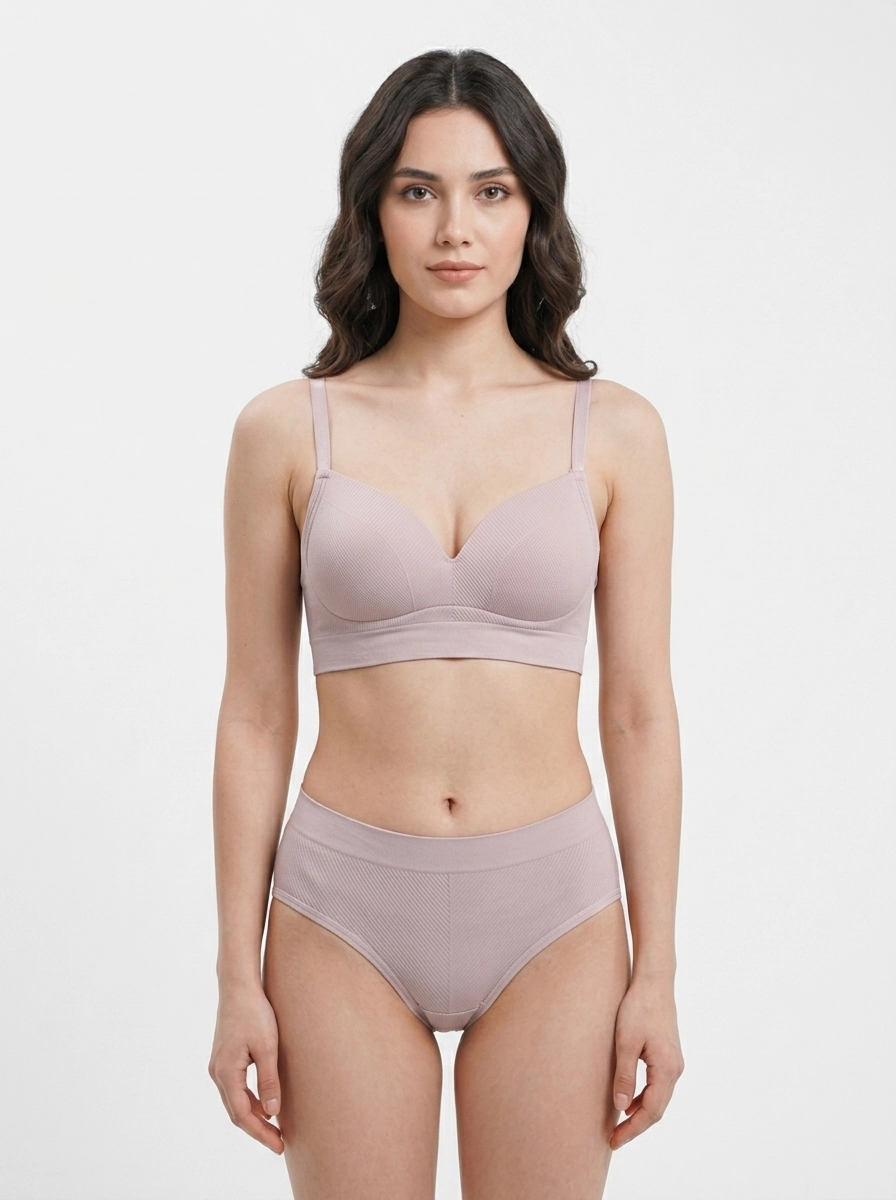 Model_wearing_pink_bra_underwear_202607160344 Premium Seamless Ribbed Active Lingerie Set - Image 1